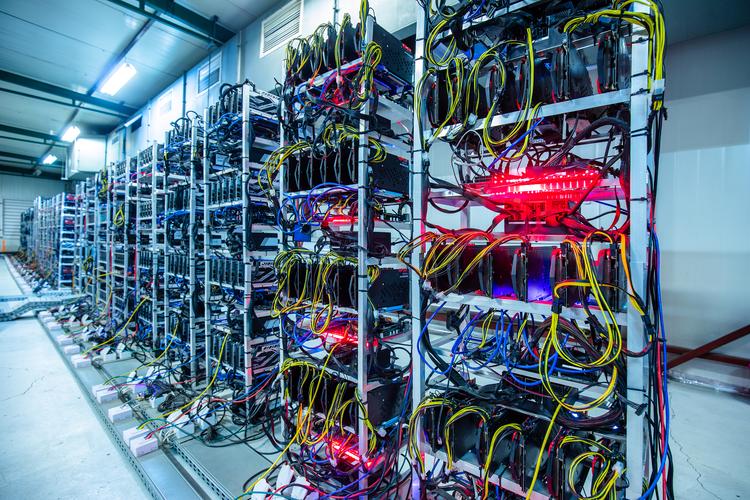A mining rig efficiently calculating cryptographic hashes to validate transactions and earn cryptocurrency.