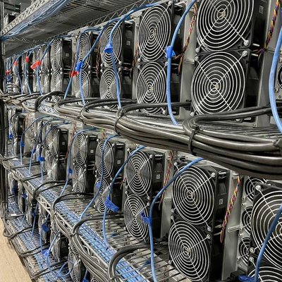 A high-performance Bitcoin mining rig operating in a data center