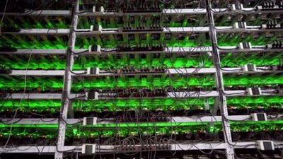 Close-up of a GPU mining rig